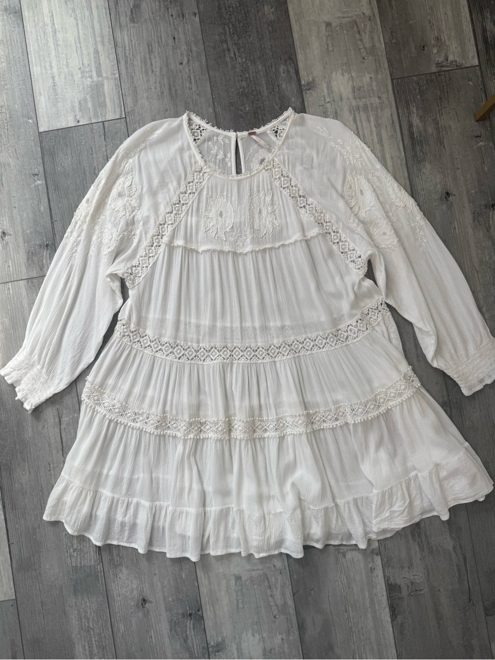 Free People Piece of Your Heart Mini Dress Medium Boho Tunic Lace Babydoll